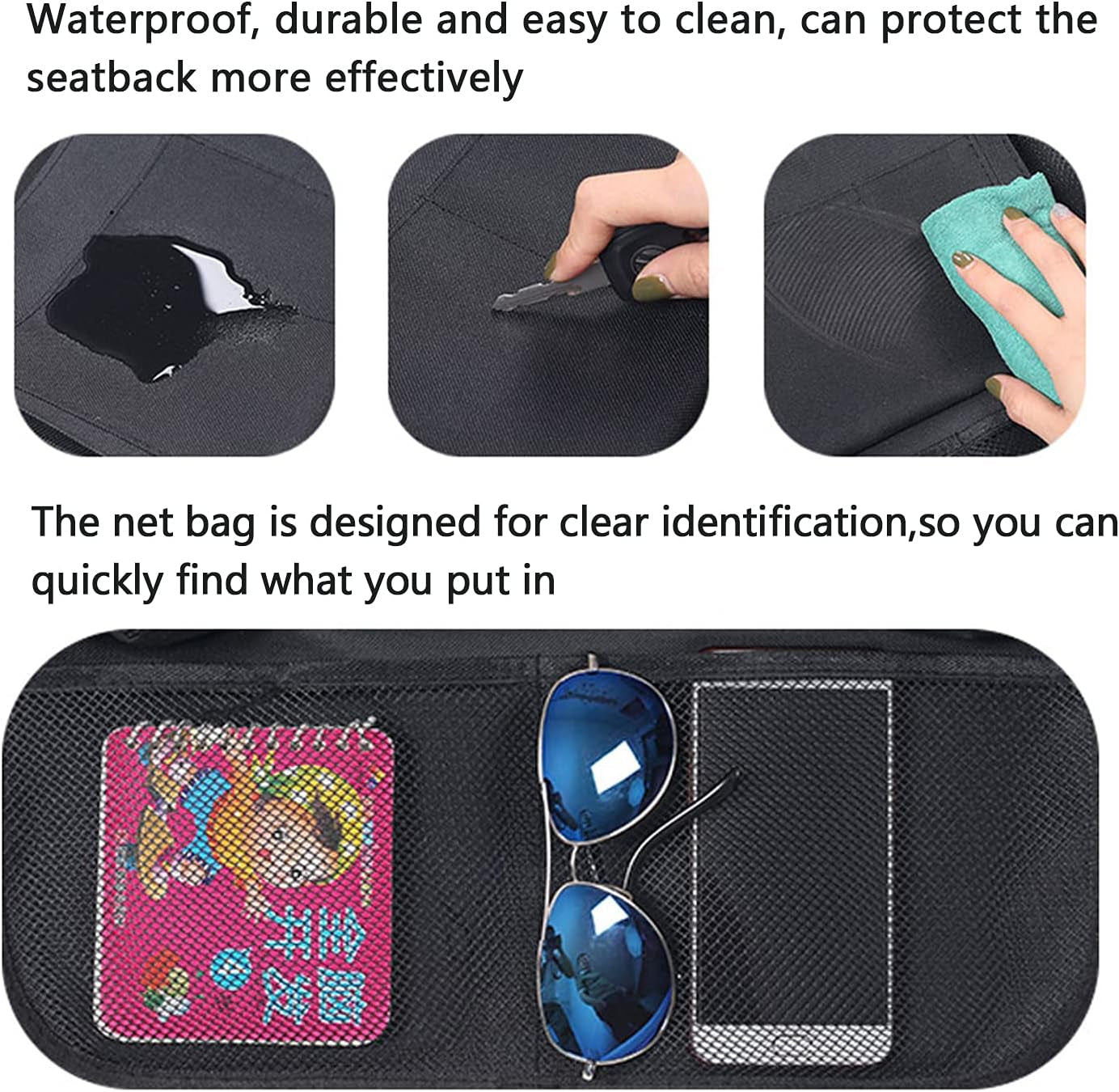 Car Backseat Organizer with 10.1'' Tablet Holder, 9 Storage Pockets, Waterproof & Durable Car Storage, Road Trip Essentials for Kids, Black, 2 Pack