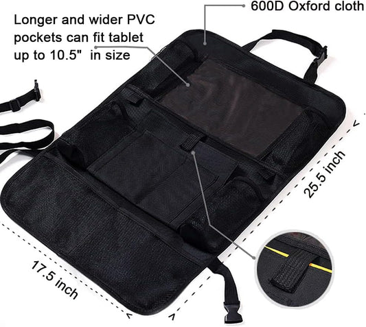 Car Backseat Organizer with 10.1'' Tablet Holder, 9 Storage Pockets, Waterproof & Durable Car Storage, Road Trip Essentials for Kids, Black, 2 Pack